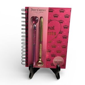 Juicy Couture Pink Gold Crown Embossed Journal with 2 Heart Pens NWT **